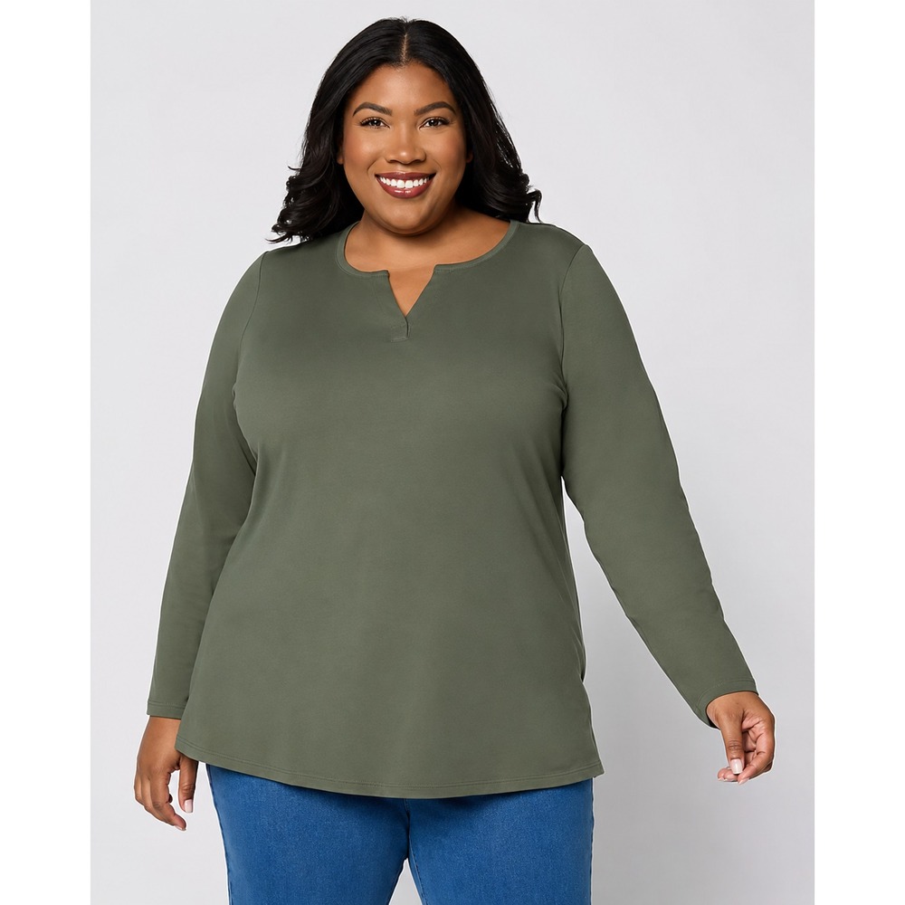 Denim & Co. Essentials Regular Perfect Jersey Tunic Dark Olive,X-Large